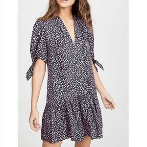 NWOT Rebecca Taylor Wild Rose Silk Black Pink Floral print dress Large $395